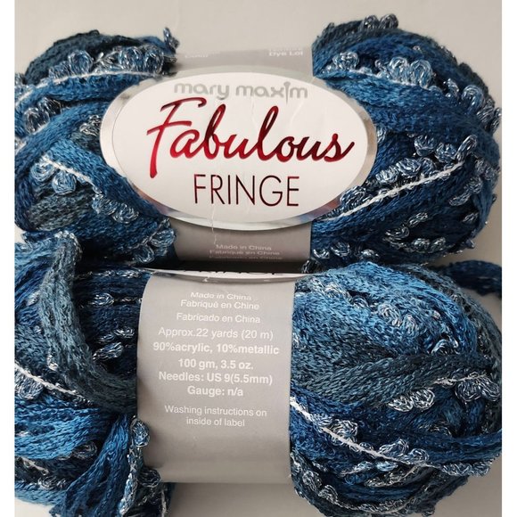 Mary Maxim Fabulous Fringe 2 Skeins 749-100 Bushels of blue 100 Grams yarns - Picture 1 of 4